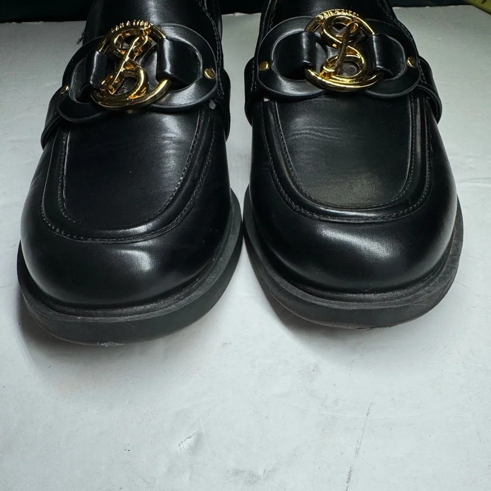 Sam & Libby Black Loafers Gold Accent 8 faux leather preppy work casual slip on